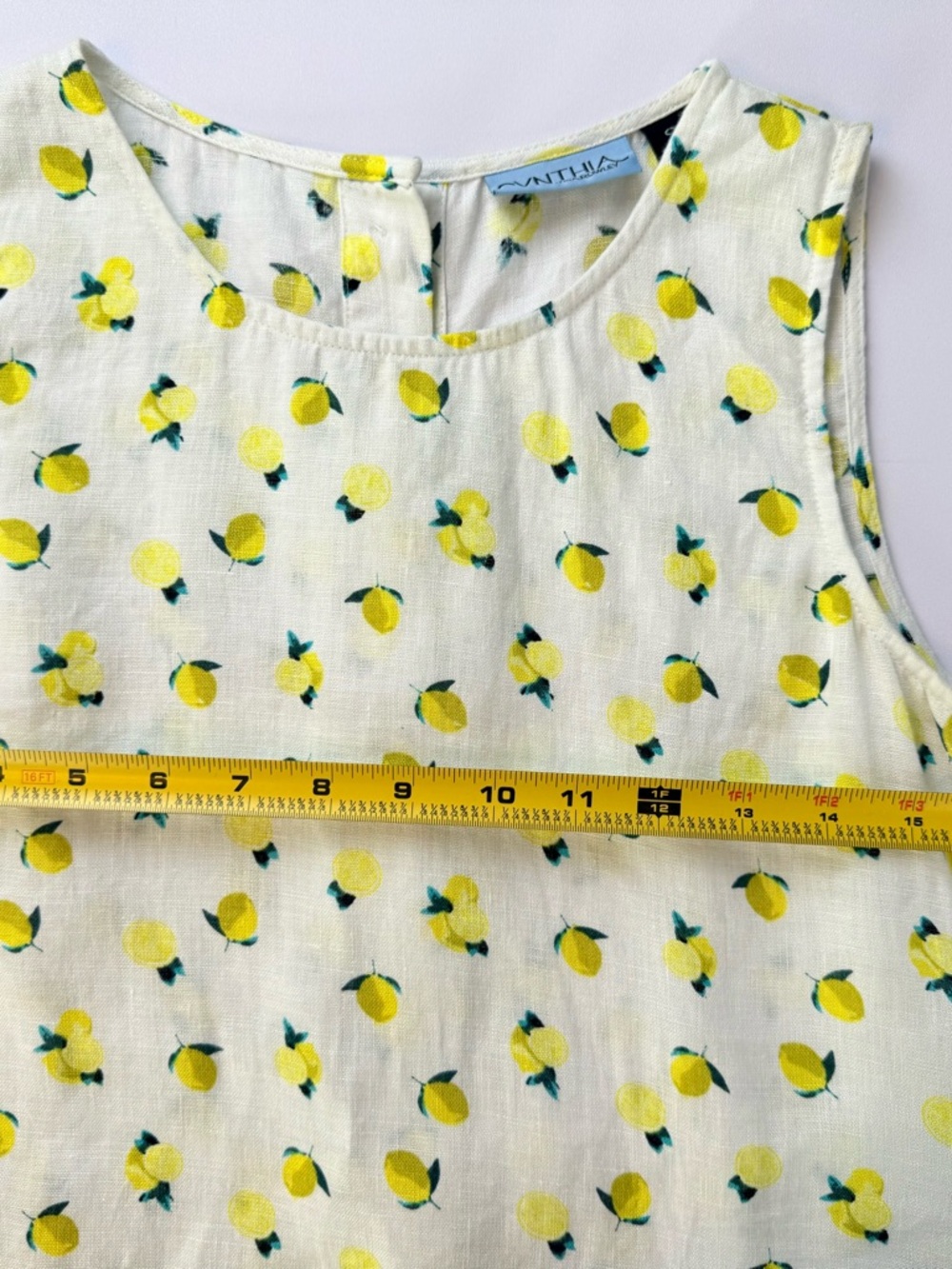 Cynthia Rowley Linen Lemon Print Sleeveless Top Summer Blouse S Farmhouse - Picture 7 of 7